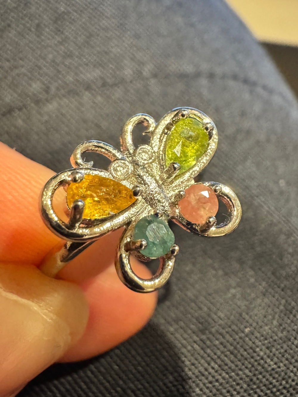 TOURMALINE Gemstone Ring - Silver Tone adjustable size